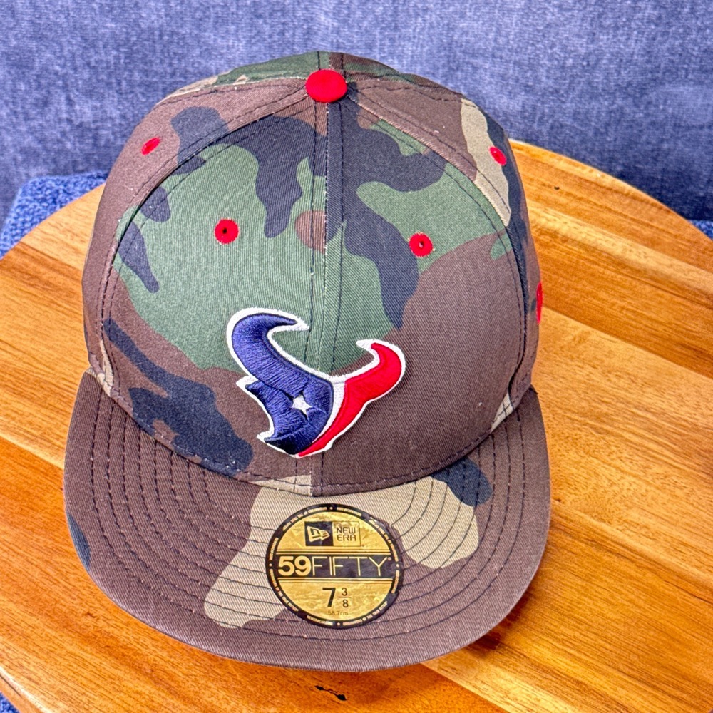 New Era Houston Texans Hat Mens 7 3/8 Camo Cotton Fitted 59FIFTY NFL Camouflage